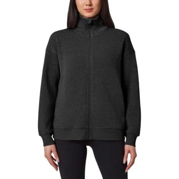 Mondetta Women Med Heathered Full-Zip Fleece Jacket High Collar Mock Neck Gray - Picture 6 of 7